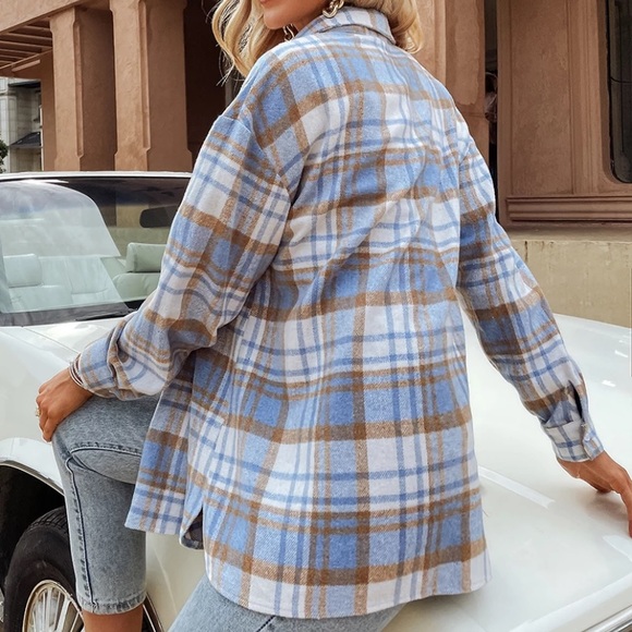 SOLD OUT Blue Plaid Flannel Oversized Shacket Shirt Jacket - Picture 4 of 5